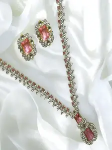 AccessHer Sterling Silver Plated American Diamond Studded Necklace And Earrings