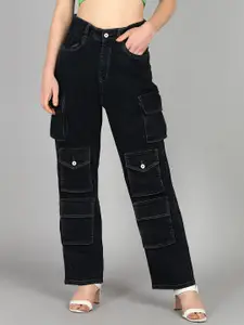 DressBerry Women Comfort Wide Leg High-Rise Stretchable Cargo Jeans