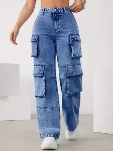 DressBerry Women Comfort Wide Leg High-Rise Light Fade Acid Wash Stretchable Jeans