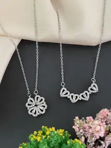 Digital Dress Room Silver-Plated Artificial Stones Reversible Heart Pendant Chain