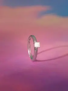 GIVA 925 Silver Rhodium-Plated Opal Square Adjustable Finger Ring