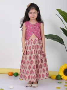 Sangria Girls Floral Printed Pure Cotton Lehenga With Top