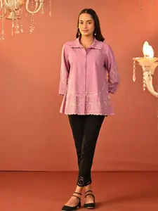 Lakshita Women Classic Fit Spread Collar Solid Cotton Casual Shirt