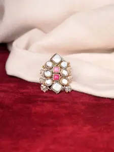 BeAbhika Set Of 7 Gold-Plated Enamoured kundan Stones-Studded & Beaded Finger Rings