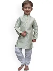 BAESD Boys Woven Design Mandarin Collar Straight Pure Cotton Kurta With Pyjamas