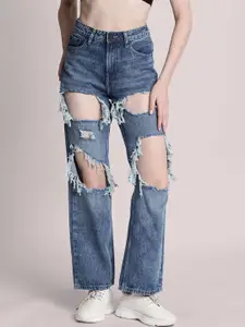 Bene Kleed Women Straight Fit High-Rise Highly Distressed Jeans