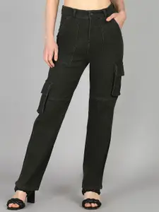 DressBerry Women Comfort Wide Leg High-Rise Light Fade Cargo Stretchable Jeans