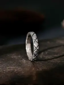 GIVA Men 925 Sterling Silver-Plated Oxidised Rider Edge Finger Ring Fixed Size Indian - 20