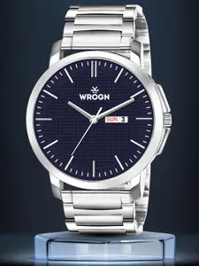 WROGN Men Brass Dial & Stainless Steel Bracelet Style Straps Analogue Watch WR-6607-Blue