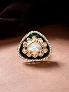 Voylla Kundan Elegance Royal Enamel Emerald Ring