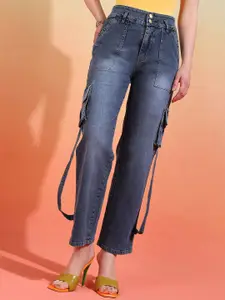 DressBerry Women Comfort Wide Leg High-Rise Light Fade Acid Wash Stretchable Jeans