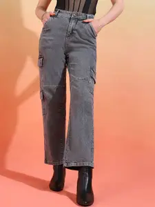 DressBerry Women Comfort Wide Leg High-Rise Light Fade Acid Wash Stretchable Jeans