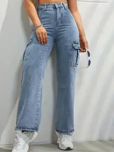 DressBerry Women Comfort Wide Leg High-Rise Light Fade Acid Wash Stretchable Jeans