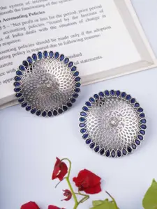 Adwitiya Collection Silver-Plated Artificial Stones Studded Classic Shaped Studs