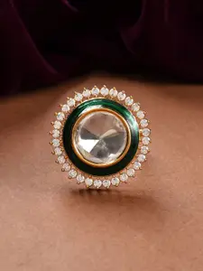 Voylla Kundan Opulance Chand Meena Emerald Ring