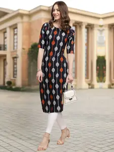 7Threads Geometric Printed Round Neck Straight Kurta