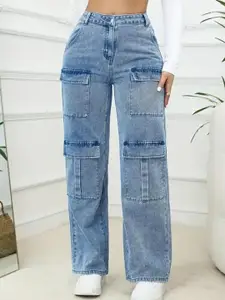 DressBerry Women Comfort Wide Leg High-Rise Light Fade Acid Wash Stretchable Jeans