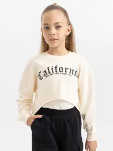 DeFacto Girls Typography Printed Cotton Crop Pullover