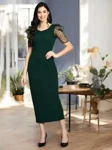 IUGA Puff Sleeve Sheath Midi Dress