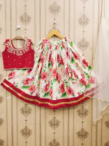 JOVK DESIGN Girls Dyed Thread Work Tie and Dye Ready to Wear Lehenga & Blouse With Dupatta