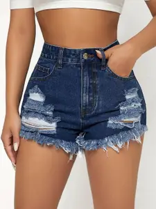 AAHWAN Women Slim Fit Denim Shorts