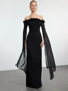 Trendyol Women Off-Shoulder Back Slits Bodycon Maxi Dress