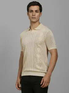 Louis Philippe Jeans Men Polo Collar Textured Cotton T-shirt