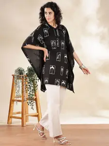 Anouk Women Geometric Printed Flared Sleeves Gotta Patti Kaftan Kurta