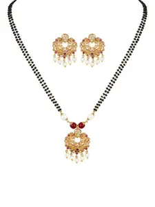 Peora Gold-Plated Artificial Stones Mangalsutra with Earrings