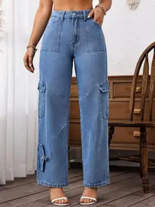 DressBerry Women Comfort Wide Leg High-Rise Light Fade Acid Wash Stretchable Jeans