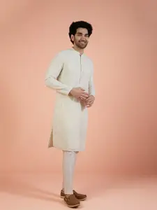 KISAH Floral Embroidered Mandarin Collar Sequinned Chikankari Kurta