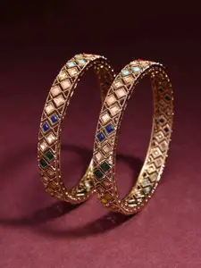 PANASH Set of 2 Gold-Plated Stone Studded Bangles