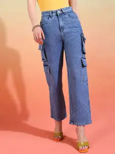 DressBerry Women Comfort High-Rise Light Fade Acid Wash Stretchable Wide Leg Jeans