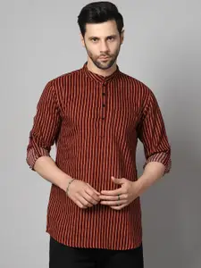 Vastraa Fusion Striped Mandarin Collar Cotton Straight Kurta