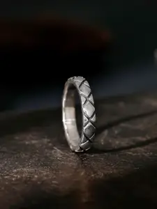 GIVA Men 925 Sterling Silver-Plated Oxidised Rider Edge Ring Fixed Size Indian - 17