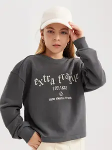 DeFacto Girls Typography Printed Pure Cotton Pullover