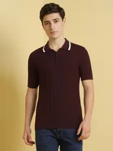 Allen Solly Men Self Design Polo Collar Cotton T-shirt