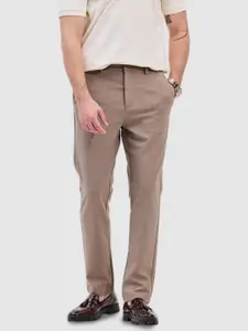 Snitch Men Light Brown Self-Design Slim Fit Trousers
