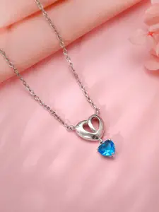 GIVA Sterling-Silver Rhodium-Plated Stone-Studded Heart-Shaped Necklace