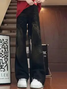 StyleCast Men Wide Leg Mildly Distressed Heavy Fade Jeans