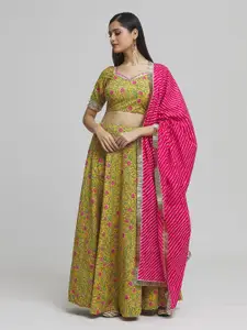 Samyukta Singhania Printed Sequinned Cotton Ready to Wear Lehenga & Blouse With Dupatta