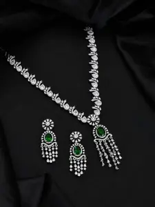 Voylla Sparkling Essentials Mystic Greenfall American Diamond Necklace Set