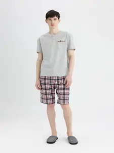 DeFacto Checked Pure Cotton T-Shirt With Shorts Co-Ords