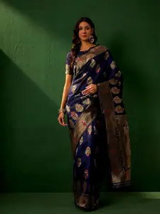 DEVATITHI Navy Blue Banarasi Silk Saree