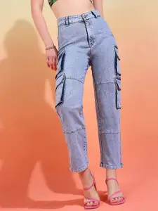 DressBerry Women Comfort Wide Leg High-Rise Stretchable Cargo Styles Jeans