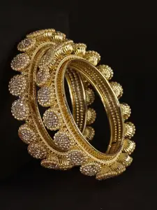 LAVAZZA Premium Golden Set of 2 Zircon Stone Studded & Beaded Metal Bangles