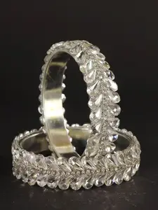 LAVAZZA Set of 2 Zircon Diamonds & Kundan Studded Metal Bangles