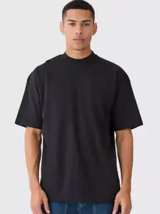PRONK Men Black High Neck Oversized T-shirt