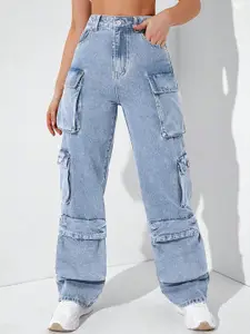 DressBerry Women Comfort Wide Leg High-Rise Light Fade Acid Wash Stretchable Jeans