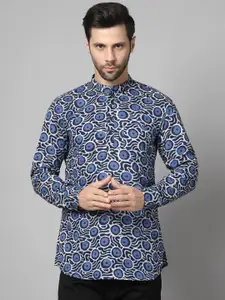 Vastraa Fusion Geometric Printed Mandarin Collar Cotton Straight Kurta